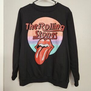 The Rolling Stones Sweatshirt Size Large Women's Pullover Logo Rock Band Black